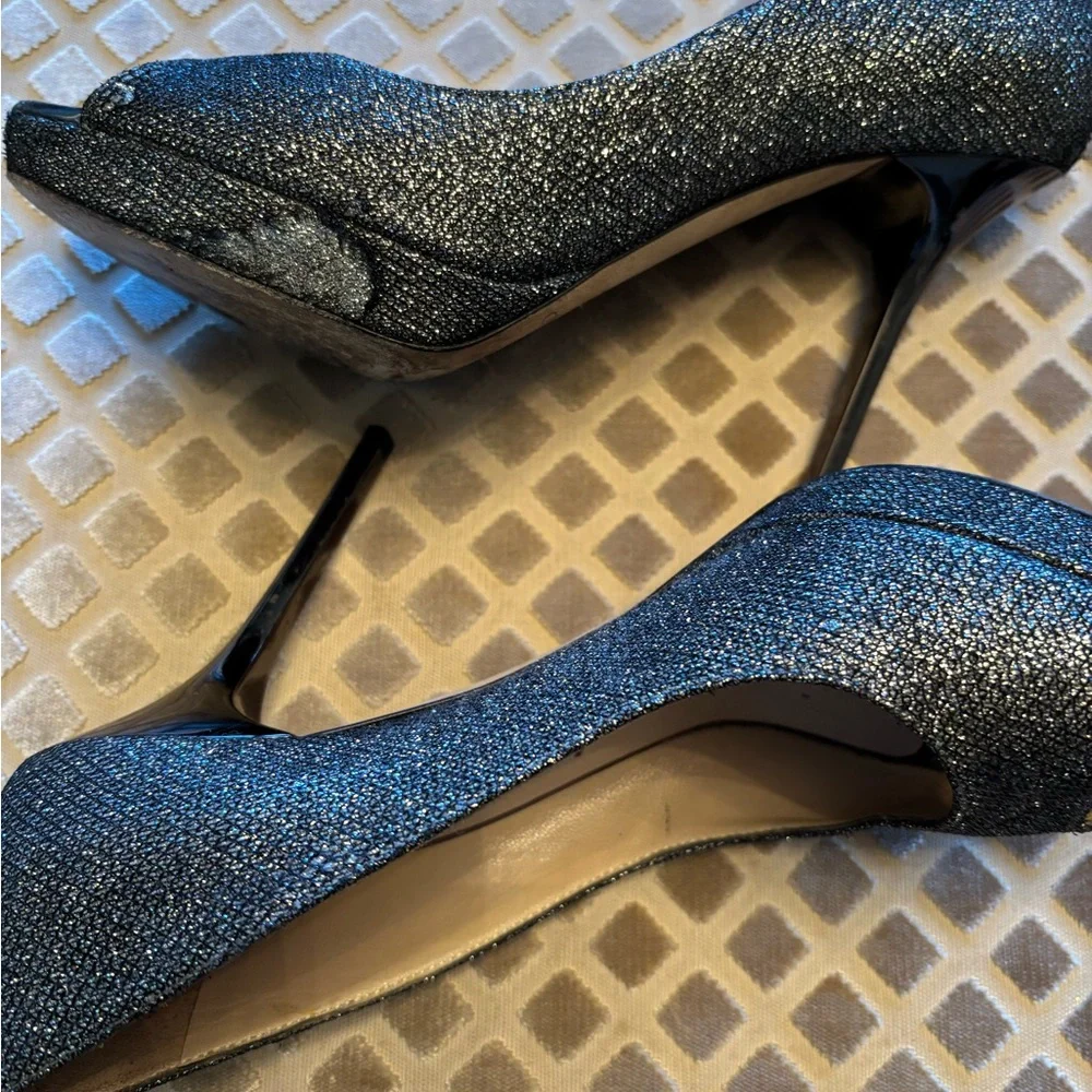 Jimmy Choo Stiletto Luna Pump Silver Glitter Size 37.5 Hollywood Glam